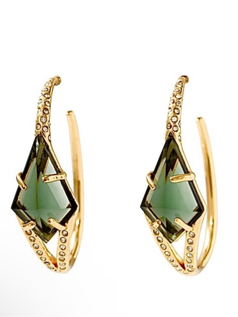 Alexis Bittar Gold Hoop Earrings with Emerald Green Crystals NWOT